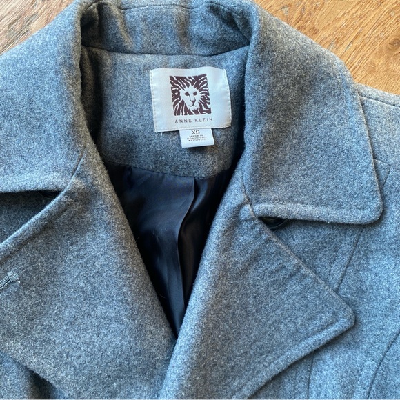 Anne Klein Notch Collar Wool Coat grey XS pea coat - Picture 3 of 6